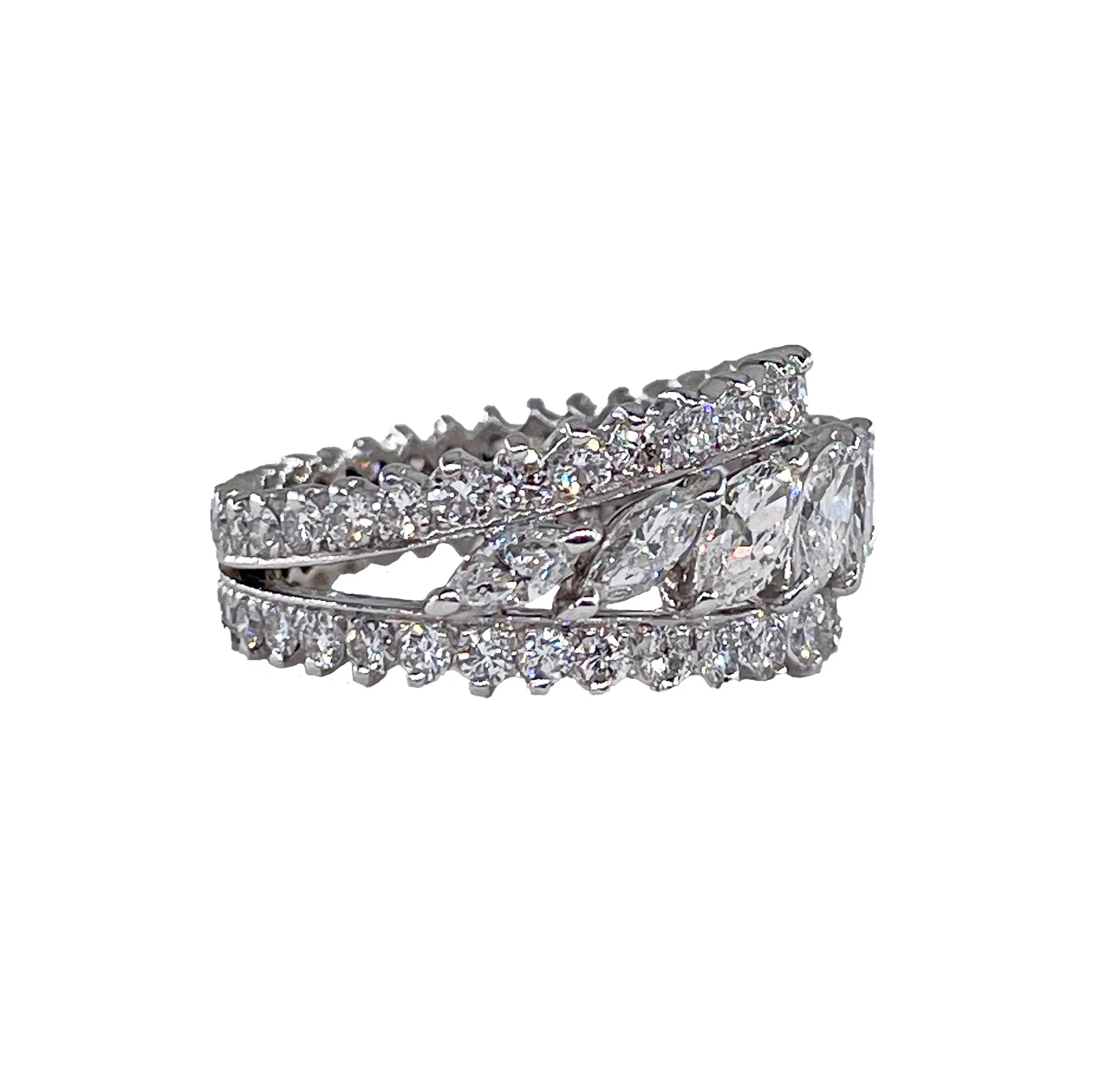 Mid-Century 6.89ctw Marquise Round Diamond Vintage Eternity Platinum Ring