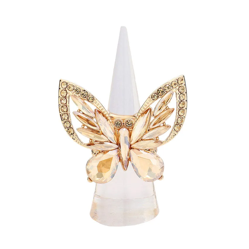 Multi Stone Embellished Butterfly Stretch Ring