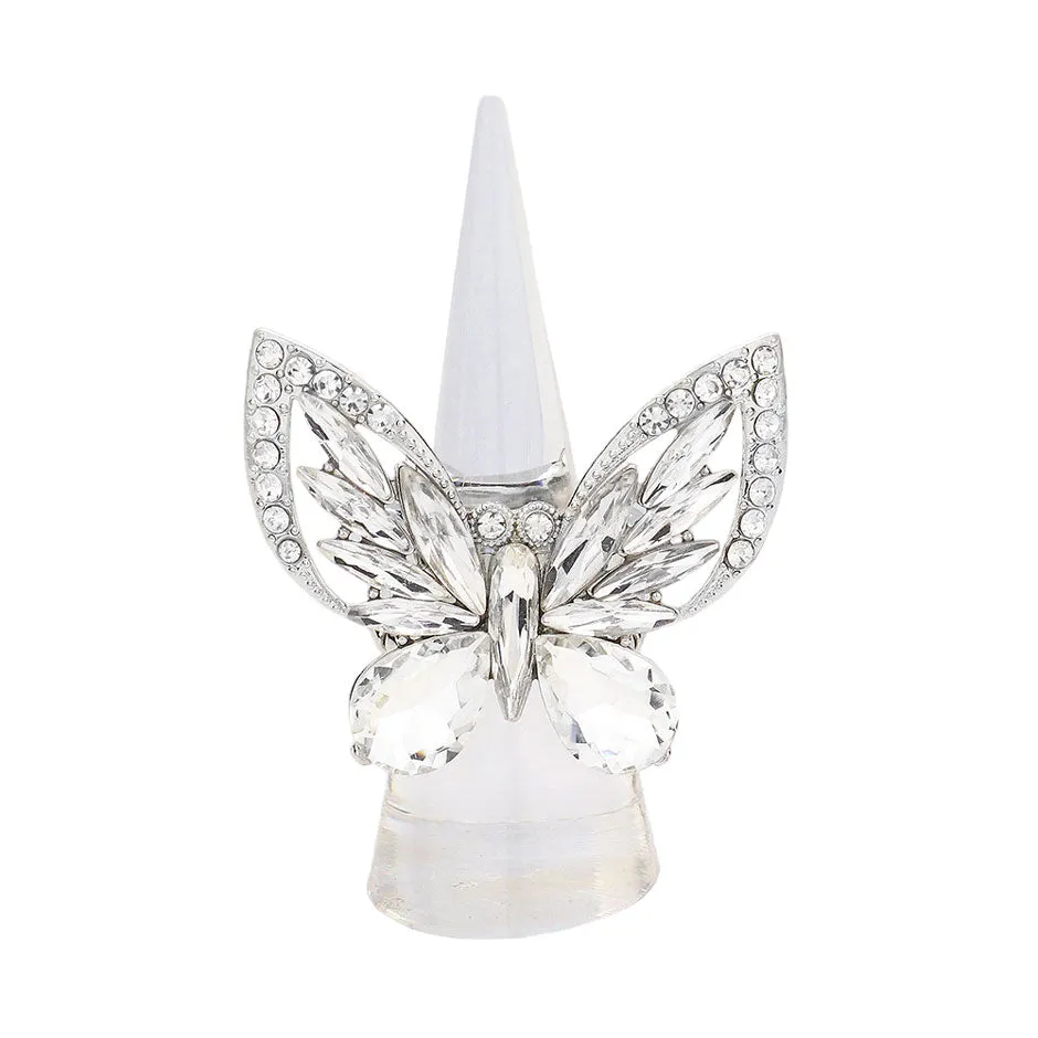 Multi Stone Embellished Butterfly Stretch Ring