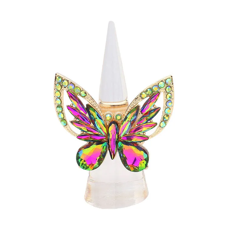 Multi Stone Embellished Butterfly Stretch Ring