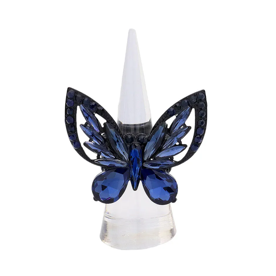 Multi Stone Embellished Butterfly Stretch Ring