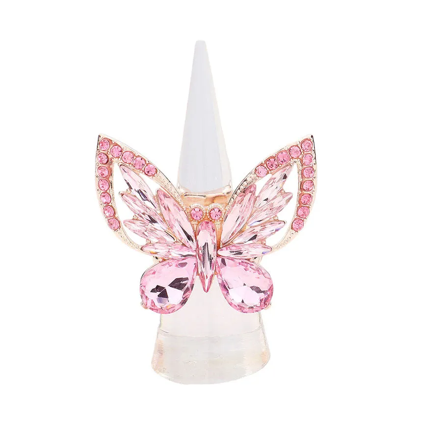 Multi Stone Embellished Butterfly Stretch Ring