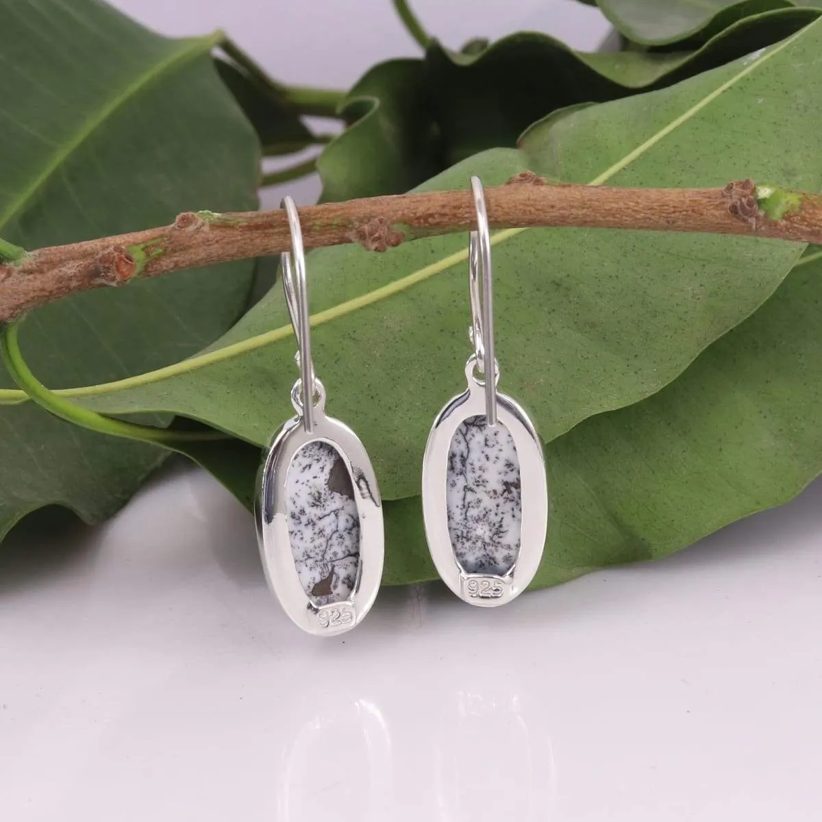 Natural Dendritic Opal Handmade 925 Solid Silver Earring, 925 Sterling Silver Gemstone Earring, Women's Dangler, Opal Earring