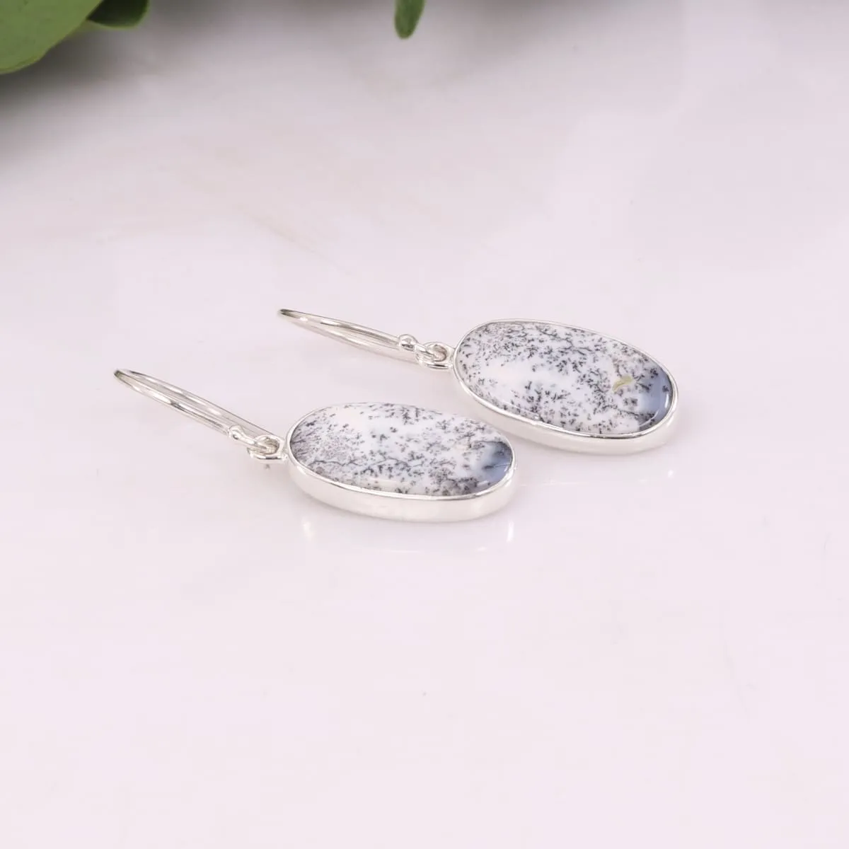 Natural Dendritic Opal Handmade 925 Solid Silver Earring, 925 Sterling Silver Gemstone Earring, Women's Dangler, Opal Earring