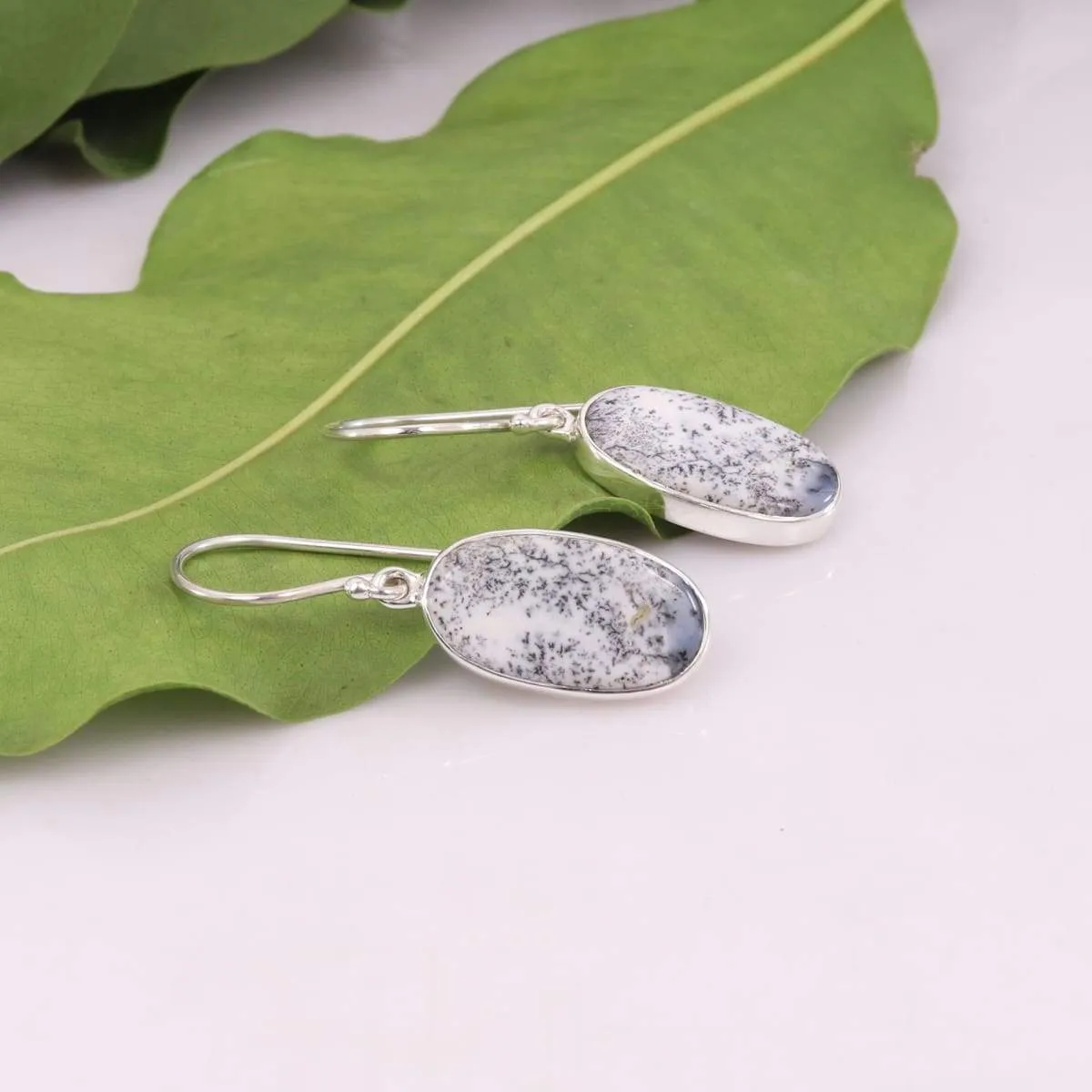 Natural Dendritic Opal Handmade 925 Solid Silver Earring, 925 Sterling Silver Gemstone Earring, Women's Dangler, Opal Earring