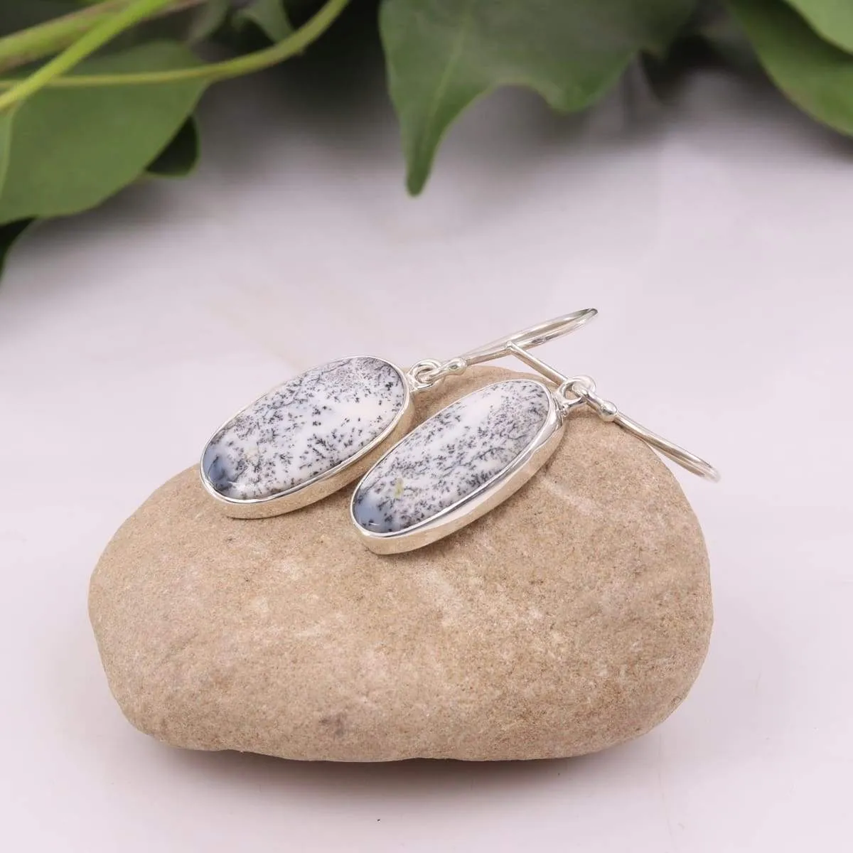 Natural Dendritic Opal Handmade 925 Solid Silver Earring, 925 Sterling Silver Gemstone Earring, Women's Dangler, Opal Earring