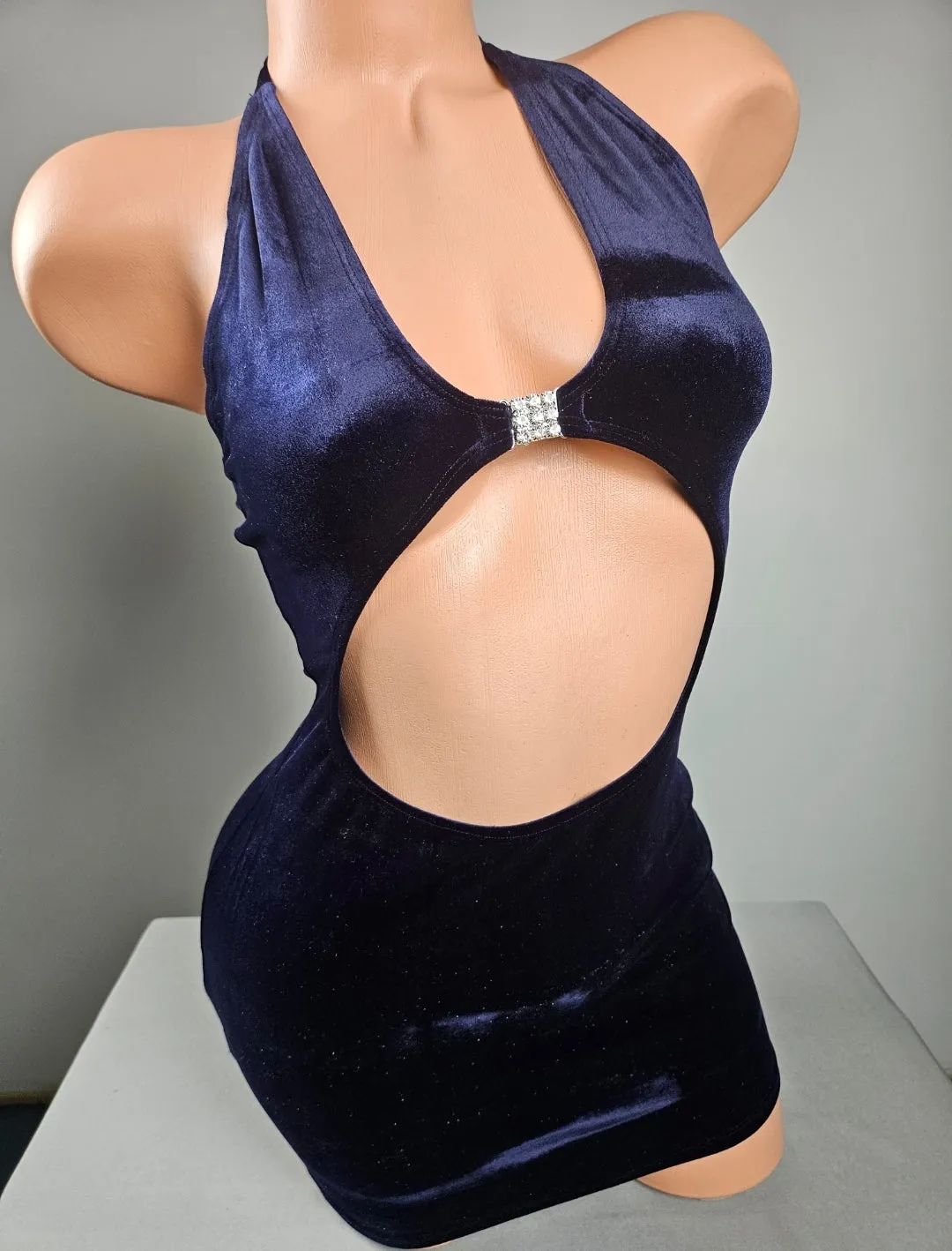 Navy Velvet Cut Out Mini Dress