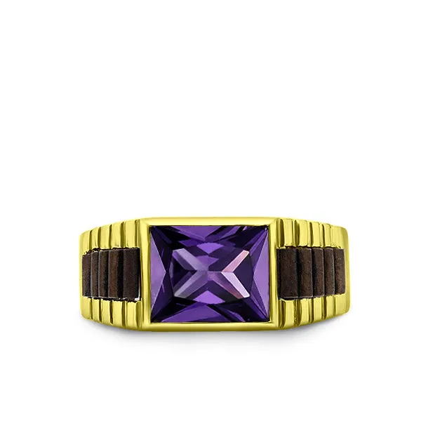 NEW 18K Yellow Gold Plated on Mens Heavy 925 Purple Amethyst Band Ring All sizes