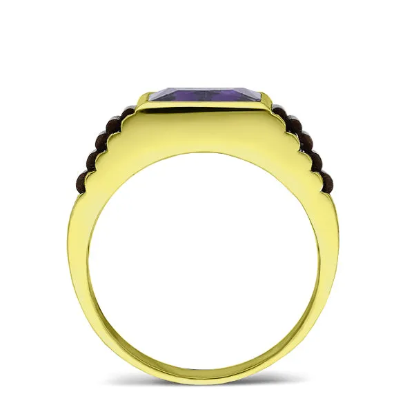 NEW 18K Yellow Gold Plated on Mens Heavy 925 Purple Amethyst Band Ring All sizes