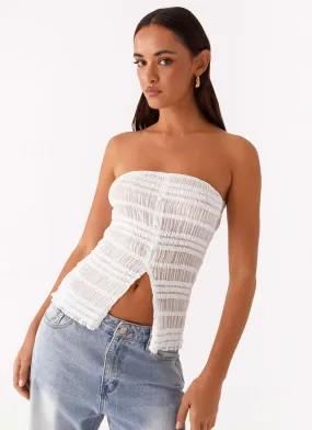 Next Time Shirred Strapless Top - White