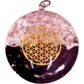 Pendant, Orgonite Rose Quartz/Black Obsidian Flower of Life