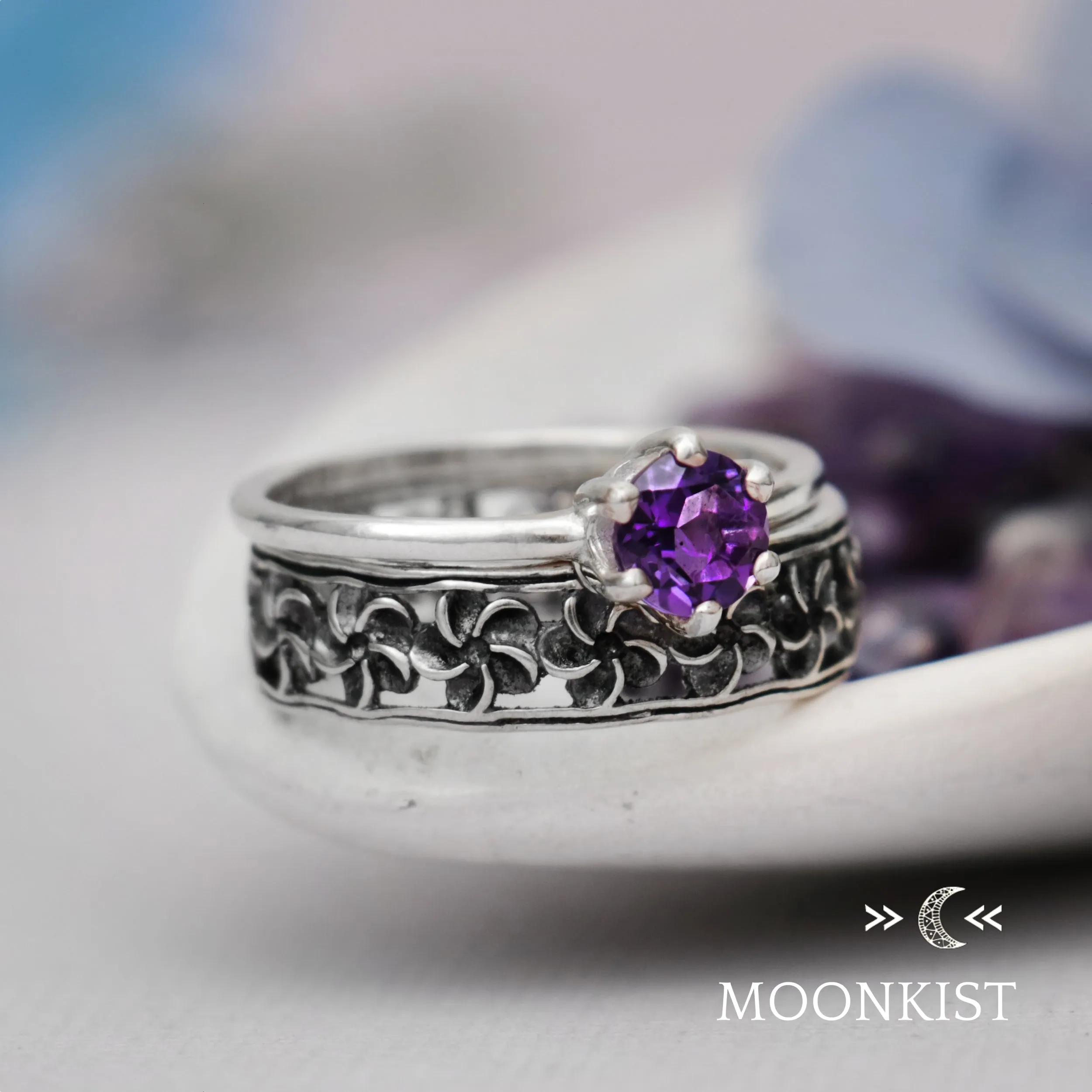 Periwinkle Flower Engagement Ring Set | Moonkist Designs