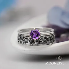 Periwinkle Flower Engagement Ring Set | Moonkist Designs