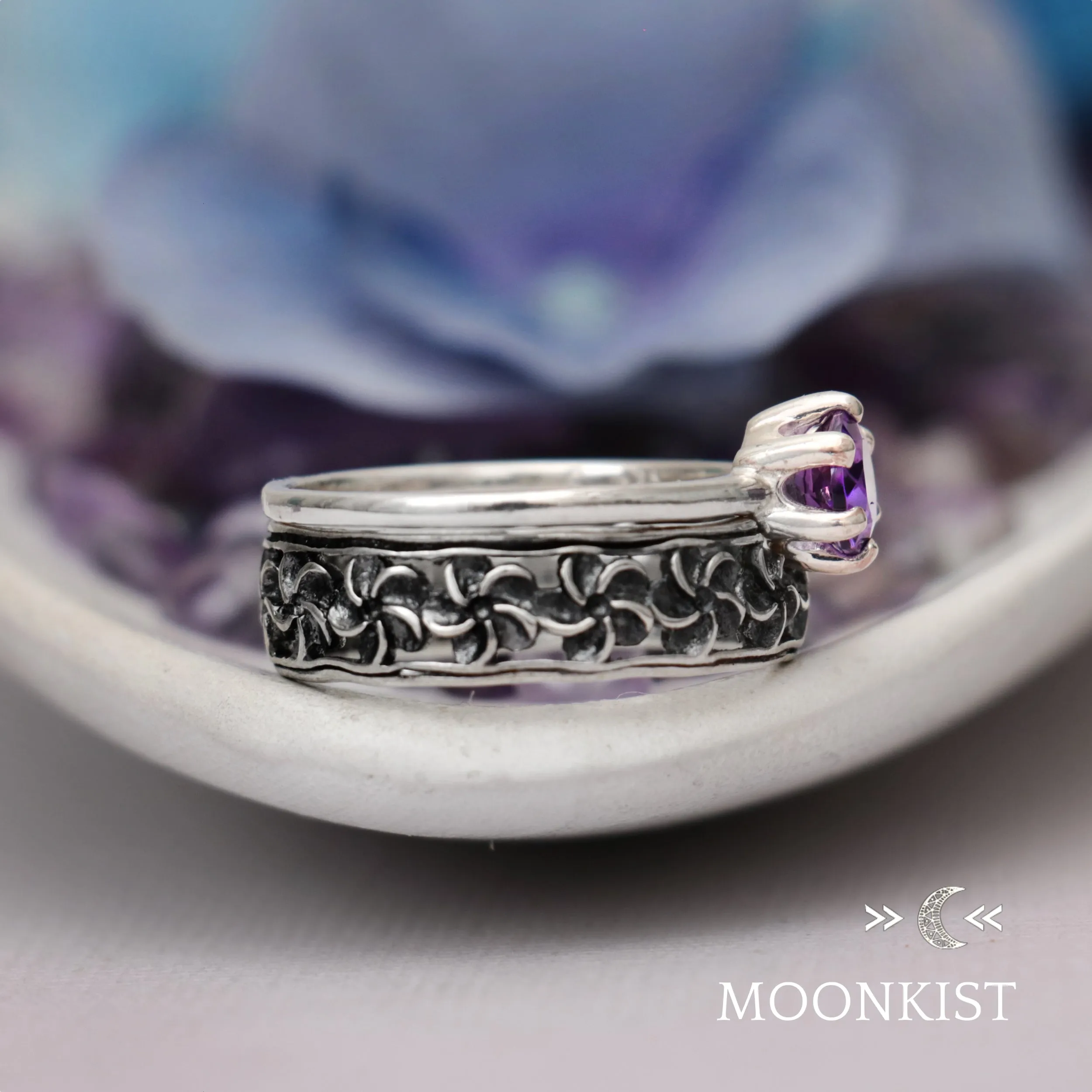 Periwinkle Flower Engagement Ring Set | Moonkist Designs