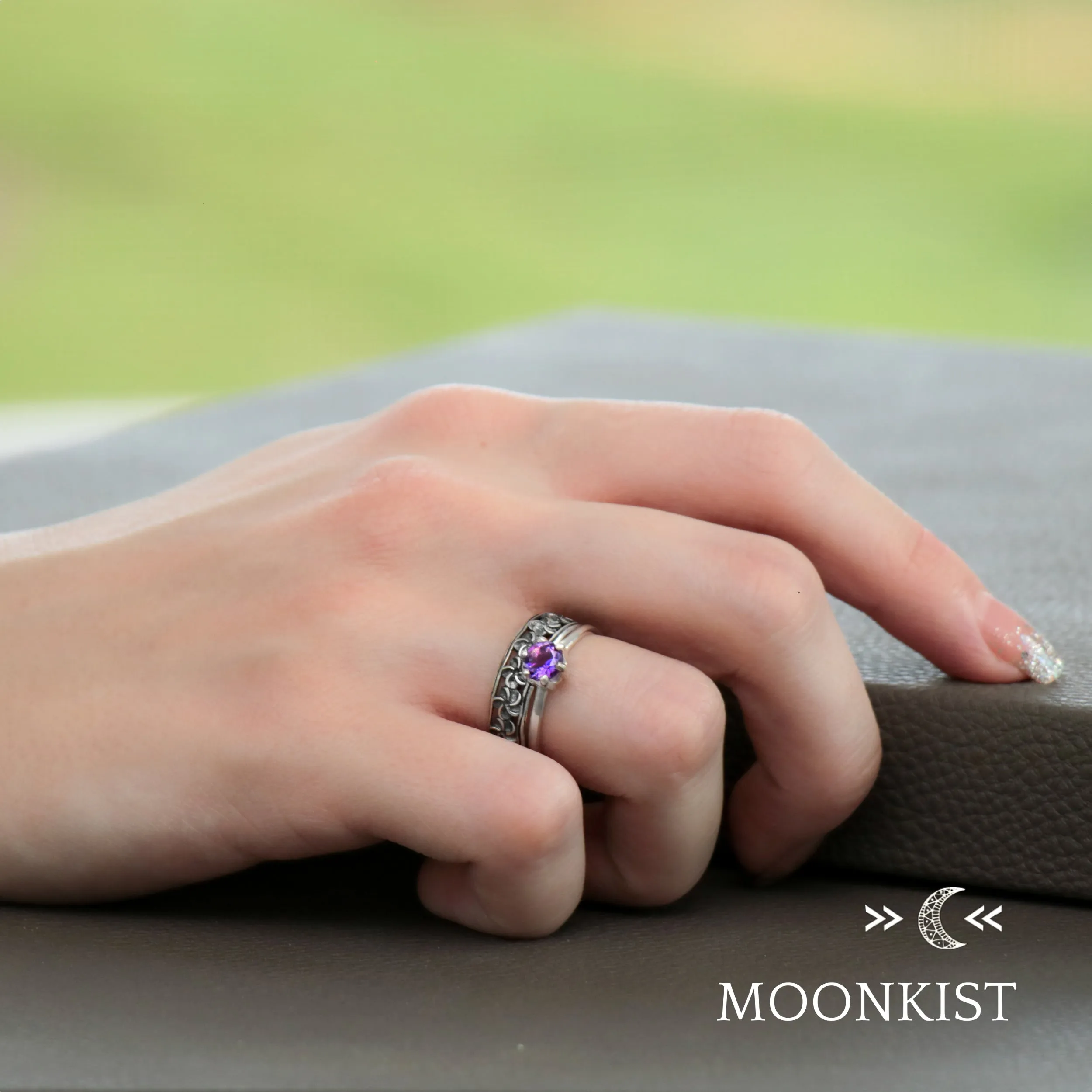 Periwinkle Flower Engagement Ring Set | Moonkist Designs