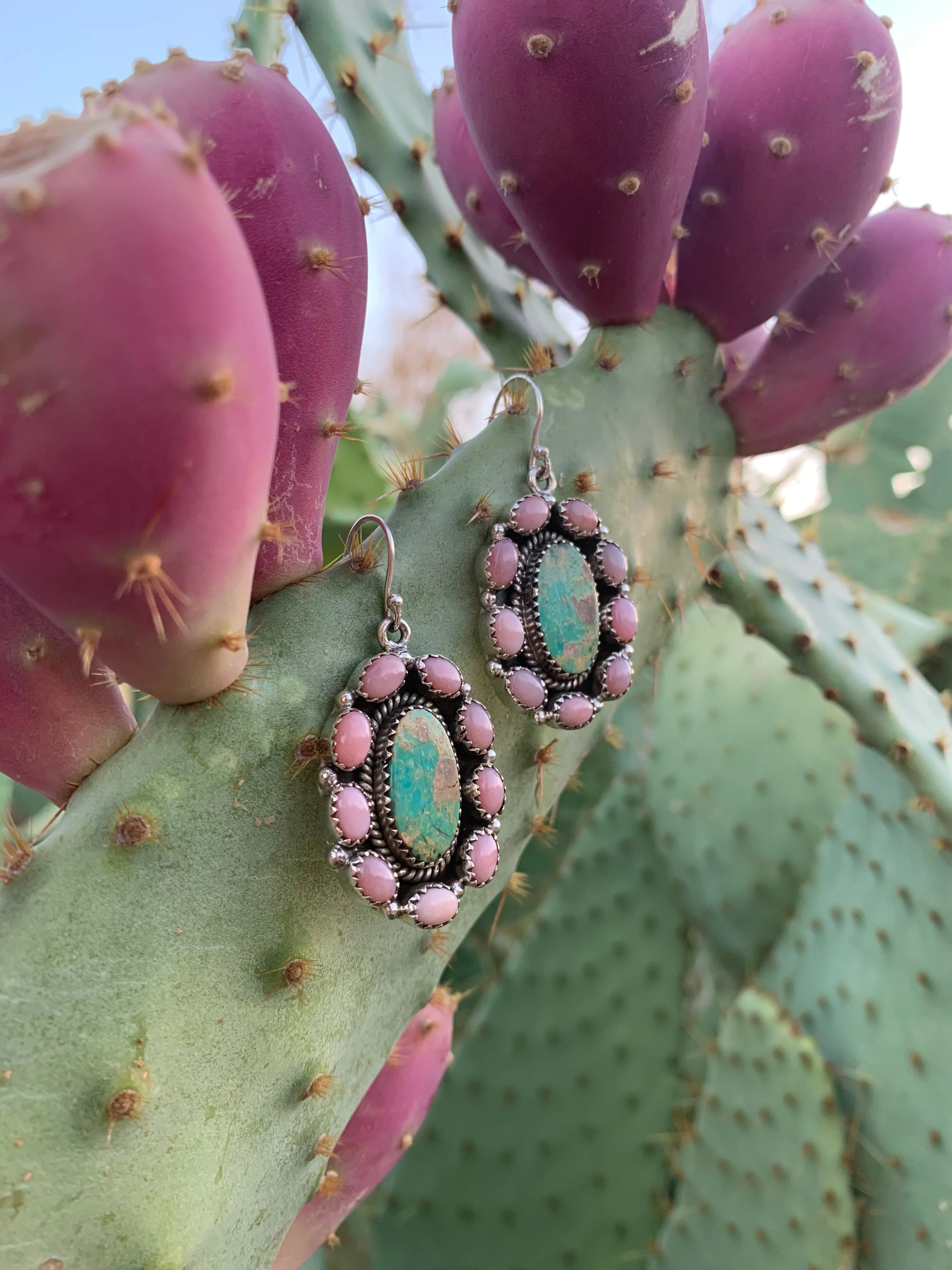 Pink Opal & Turquoise Cluster earrings