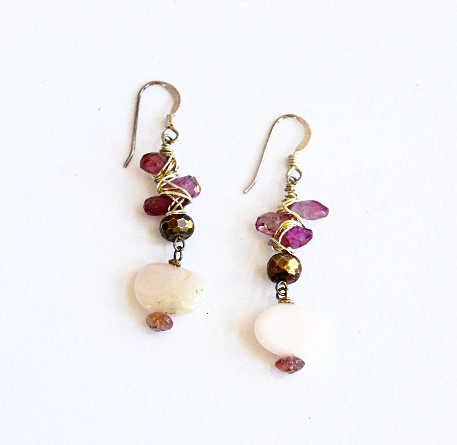 Pink Opal and Tourmaline Earrings