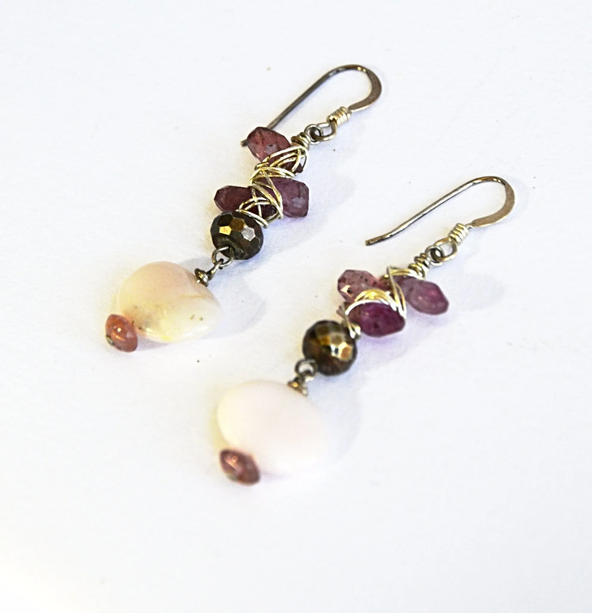 Pink Opal and Tourmaline Earrings