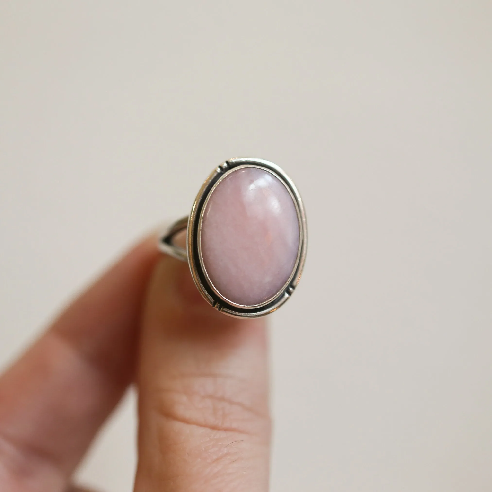 Pink Opal Statement Ring - .925 Sterling Silver Ring - Soft Pink Opal Ring - Silversmith