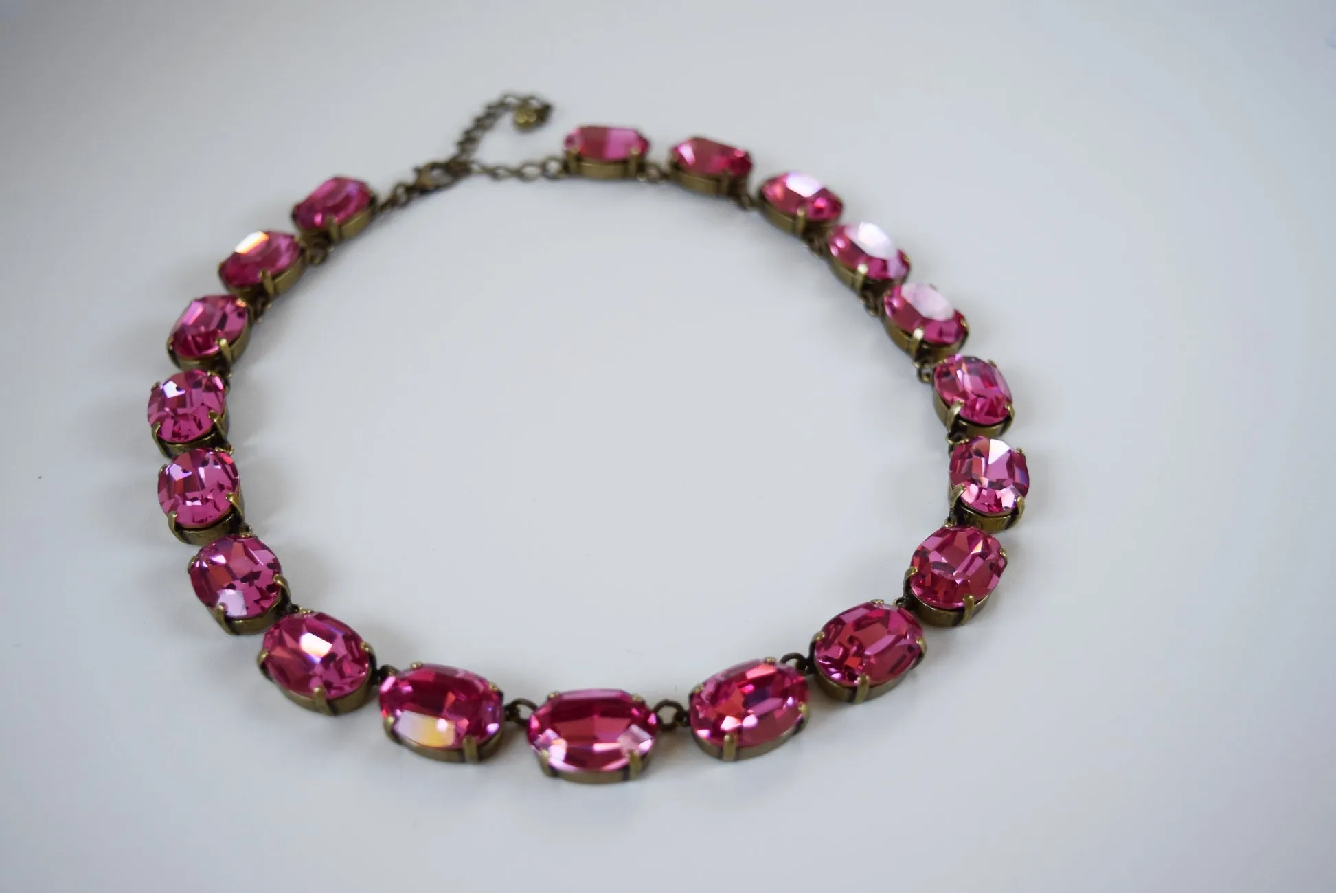 Pink Topaz Swarovski Crystal Collet Necklace - Large Oval