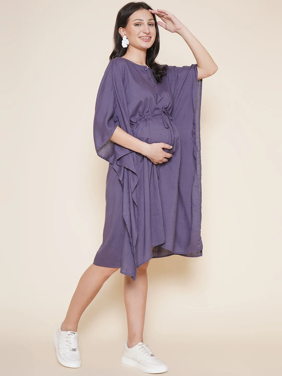 Purple Grey Maternity and Nursing Kaftan