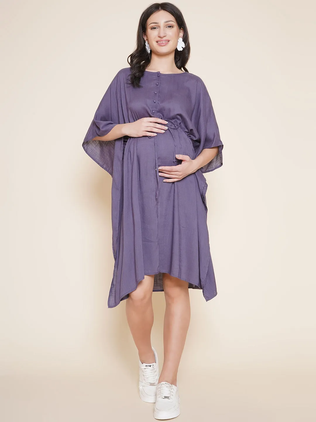 Purple Grey Maternity and Nursing Kaftan