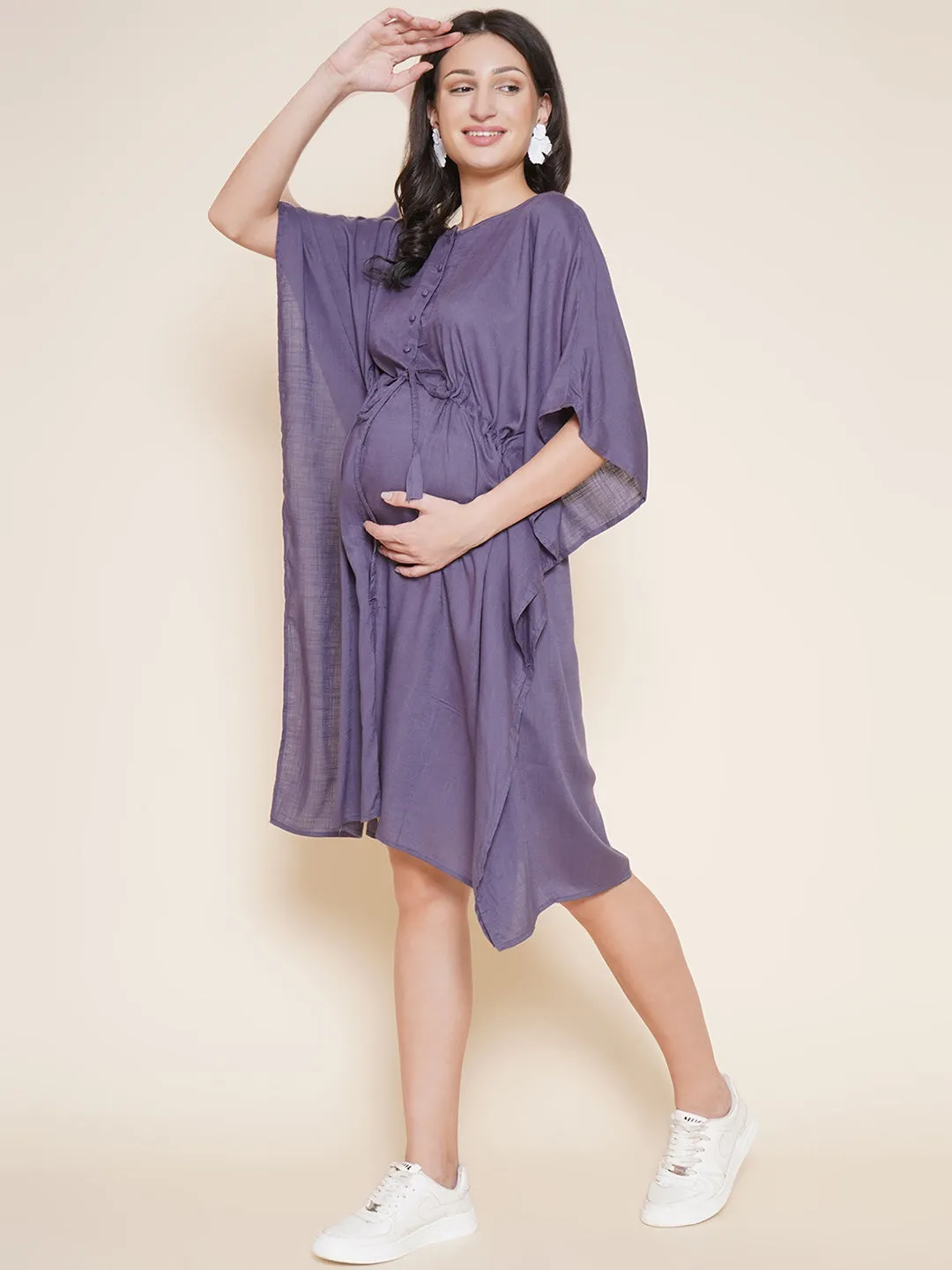 Purple Grey Maternity and Nursing Kaftan