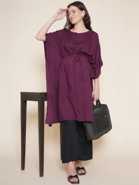 Purple Maternity and Nursing Kaftaan Set with Black Trousers