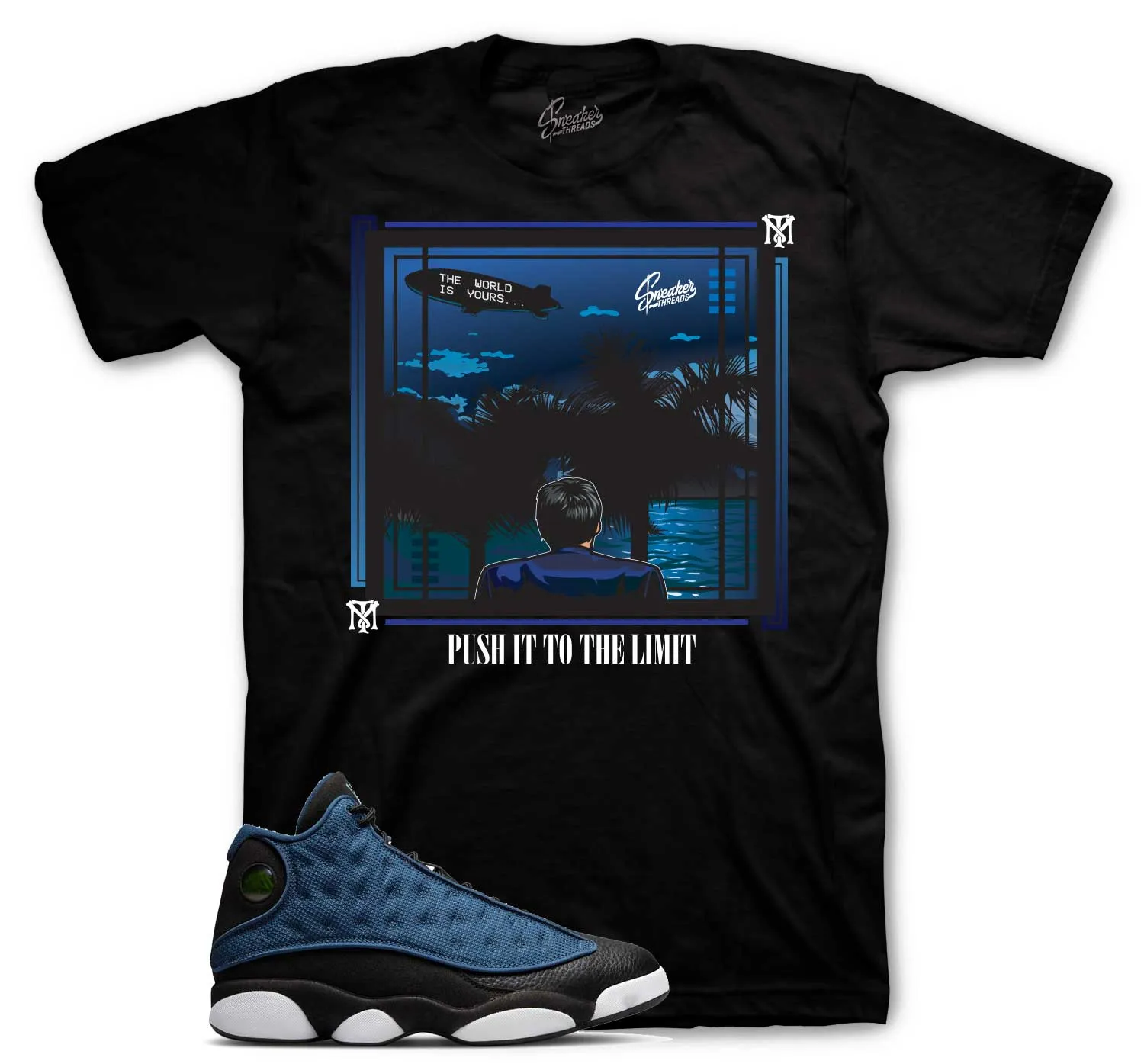 Retro 13 Brave Blue Shirt - World is Yours - Black