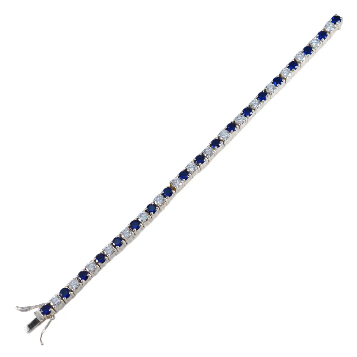 Riyo Beautiful 925 Sterling Silver Bracelet For Women Blue Sapphire CZ Bracelet Box With Tennis Bracelet L Size 6-8.5 Inch.