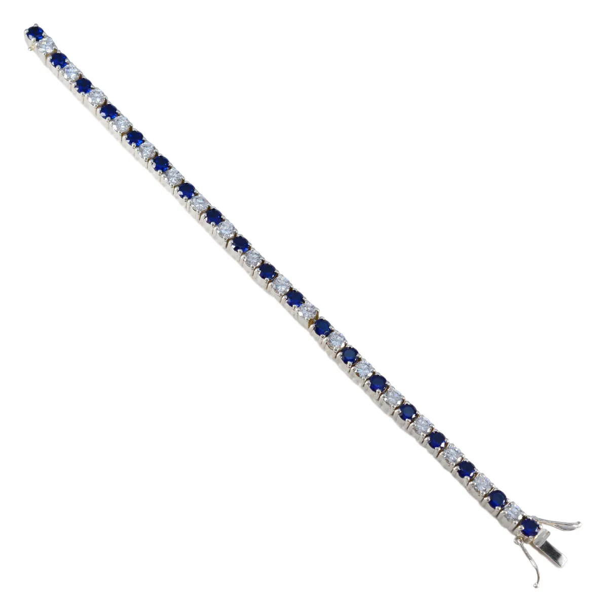 Riyo Beautiful 925 Sterling Silver Bracelet For Women Blue Sapphire CZ Bracelet Box With Tennis Bracelet L Size 6-8.5 Inch.