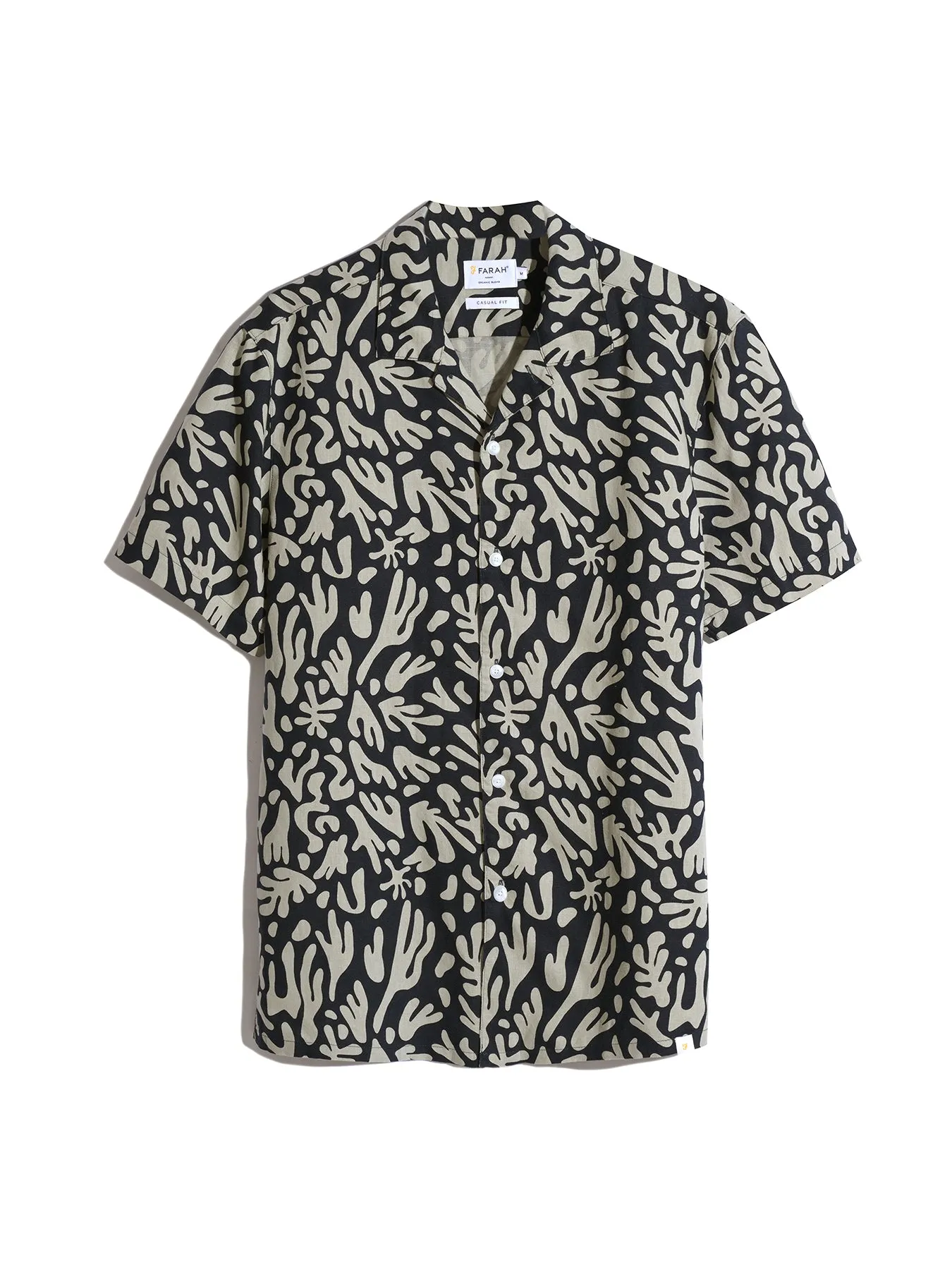 Saunders Short Sleeve Revere Print Shirt In True Navy