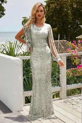 Sequin Fringe Sleeve Maxi Dress (Re-Fixed)