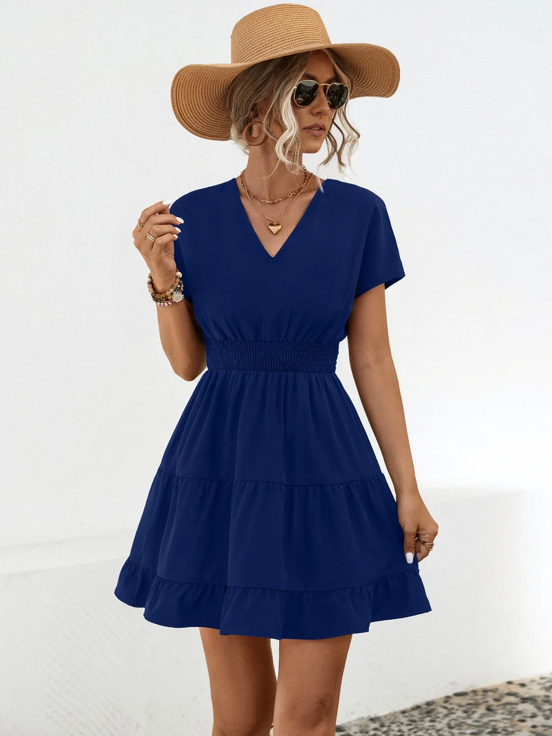 Short Sleeve Tiered Mini Dress