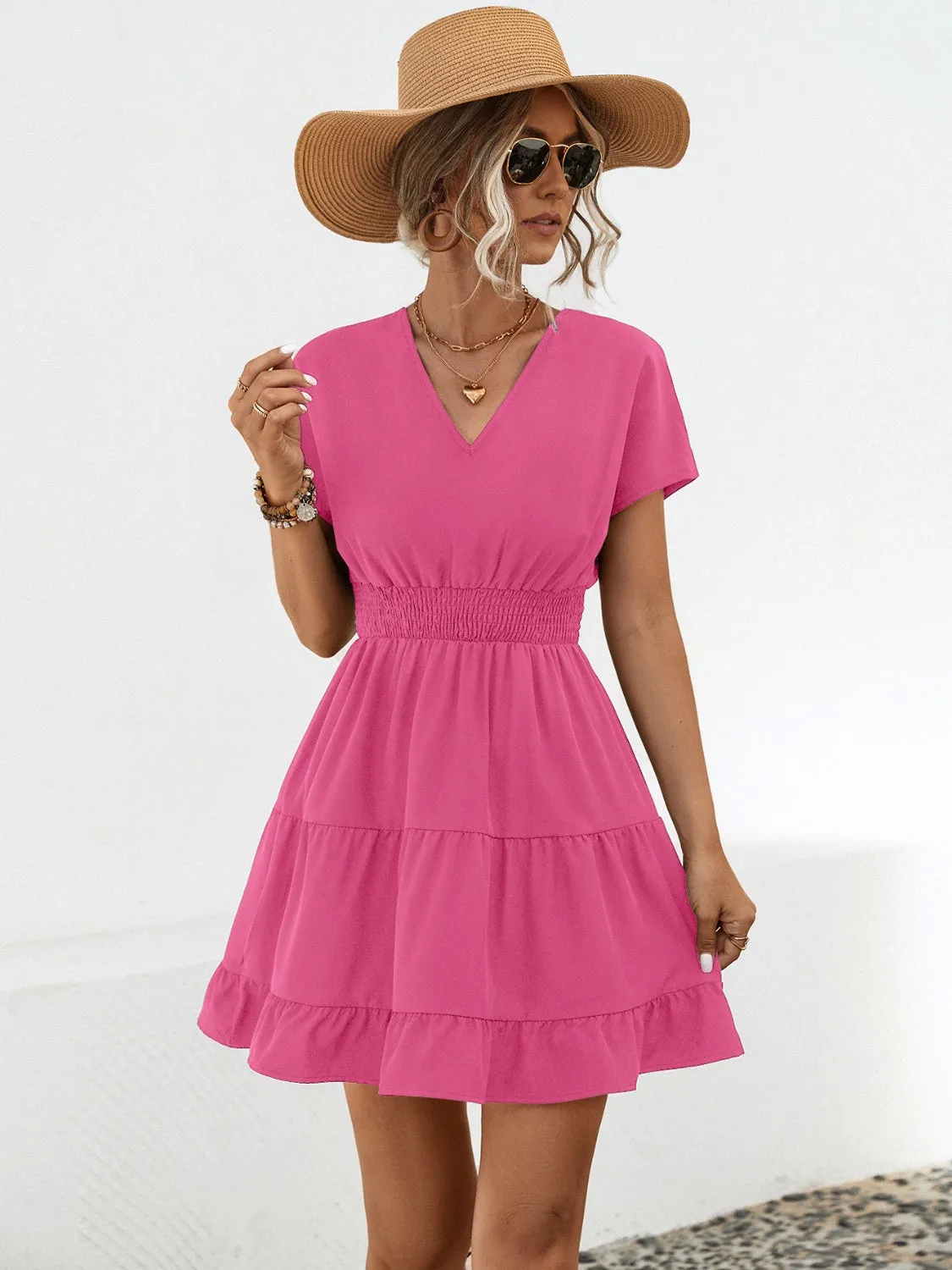 Short Sleeve Tiered Mini Dress