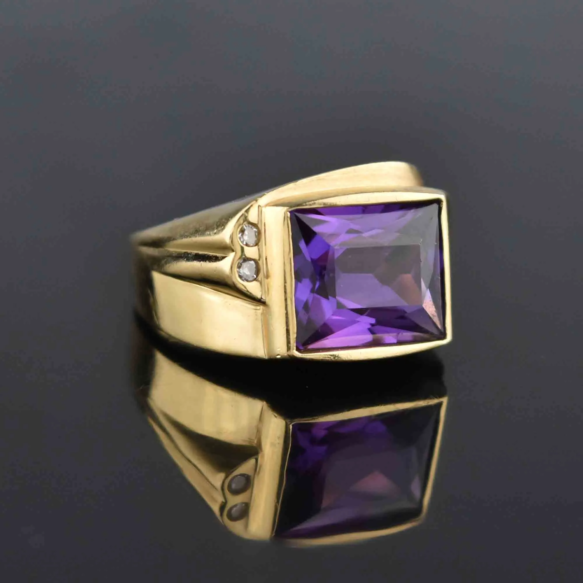 Signet 14K Gold Purple Sapphire & Diamond Ring, Euro Shank