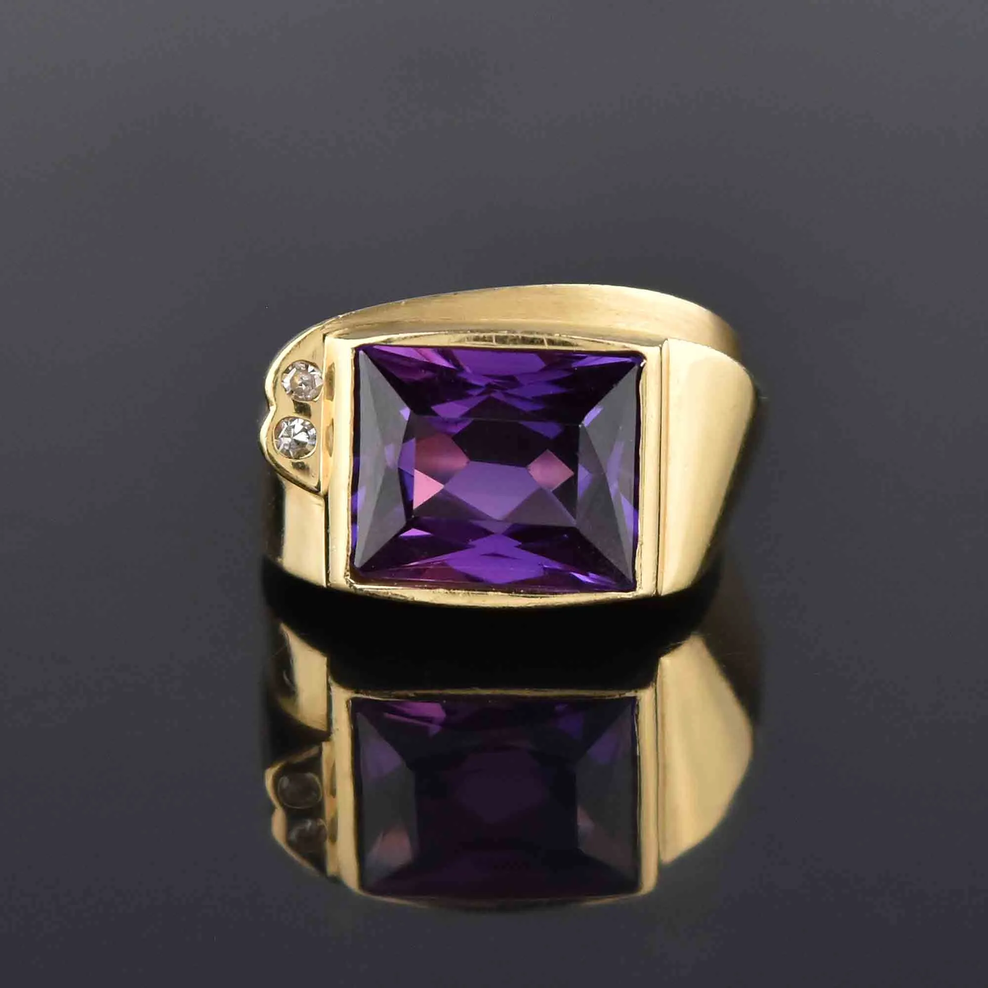 Signet 14K Gold Purple Sapphire & Diamond Ring, Euro Shank