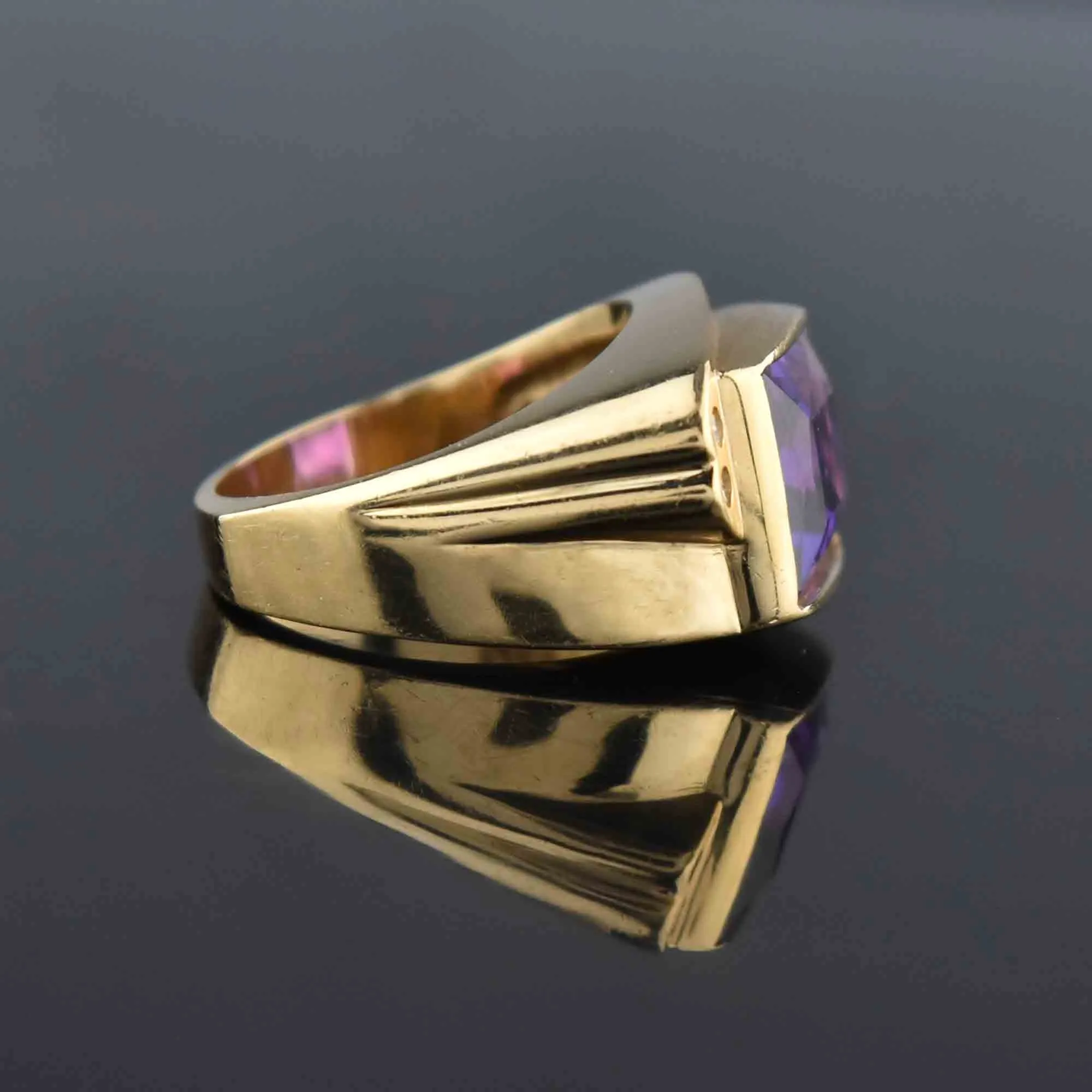 Signet 14K Gold Purple Sapphire & Diamond Ring, Euro Shank