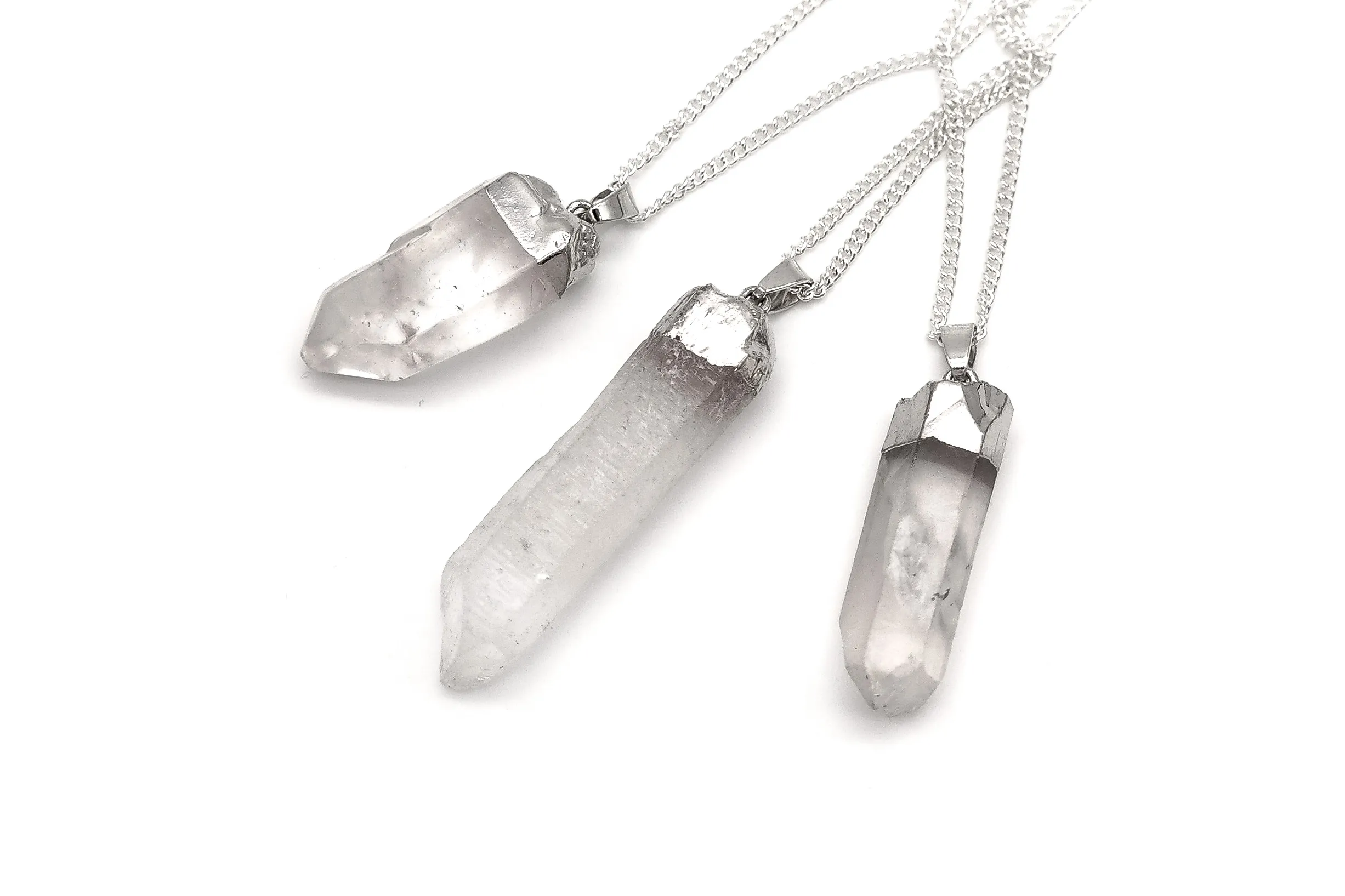 Silver Clear Quartz Point Necklace