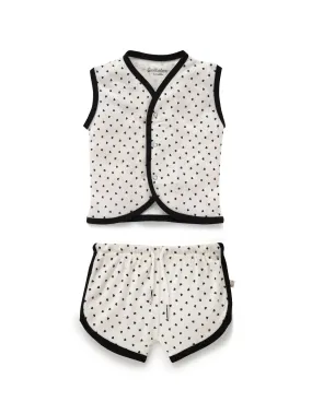 Sleeveless white & black jabla set for baby