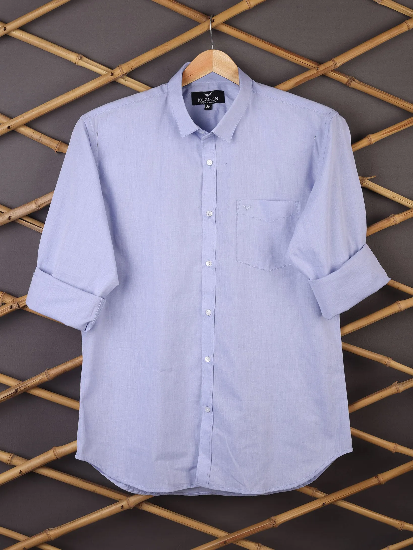 Solid Light Purple Cotton Casual Shirt