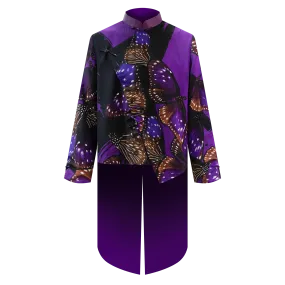 SPARKLE BY KAREN CHAN x Fung Yuen Butterfly Reserve【BLUE SPOTTED CROW】100% Silk Tuxedo Tang Jacket / Kung Fu Jacket (藍點紫斑蝶)