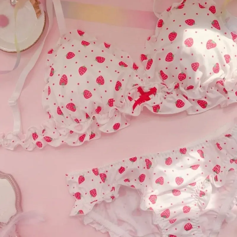 Strawberry / Print Milk Silk Bra & Panty Set