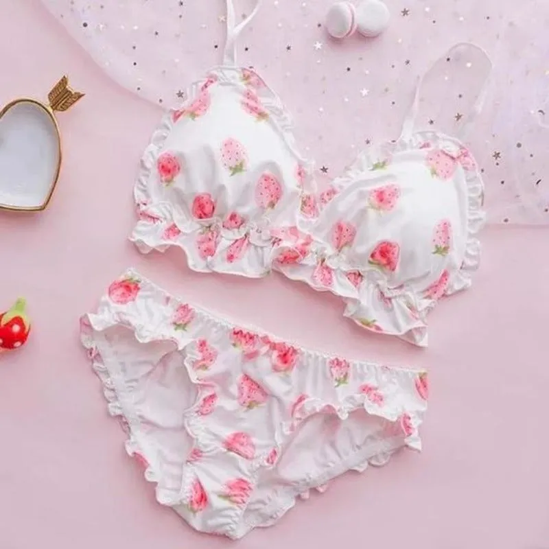 Strawberry / Print Milk Silk Bra & Panty Set