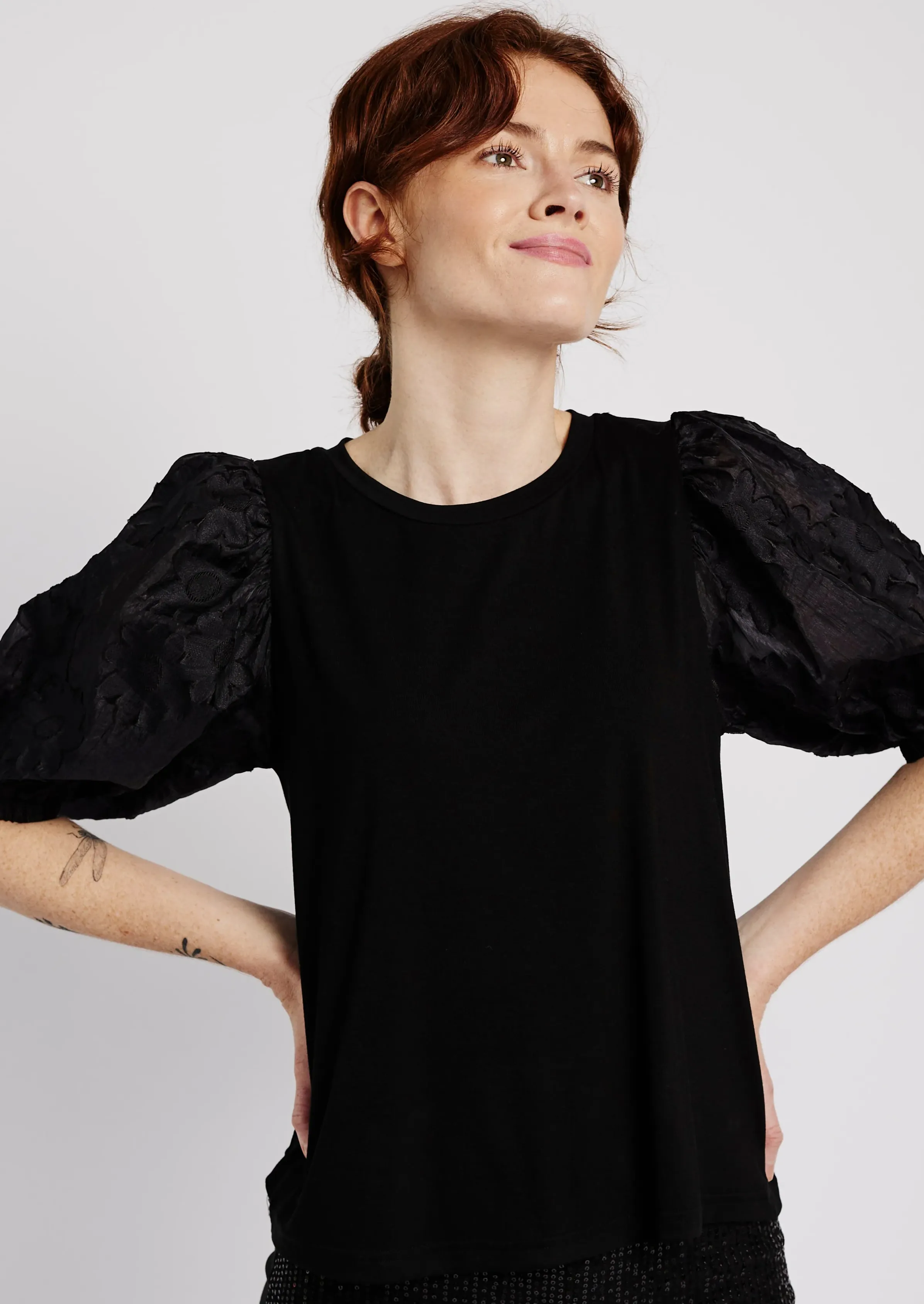 The Organza Combo Tee in Black