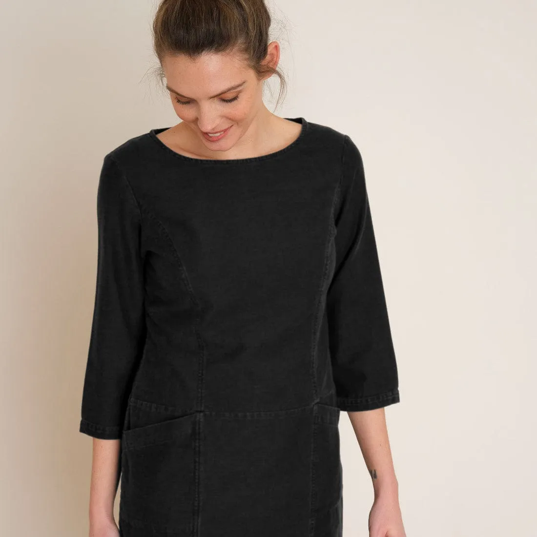 Thea Denim Shift Dress | Black