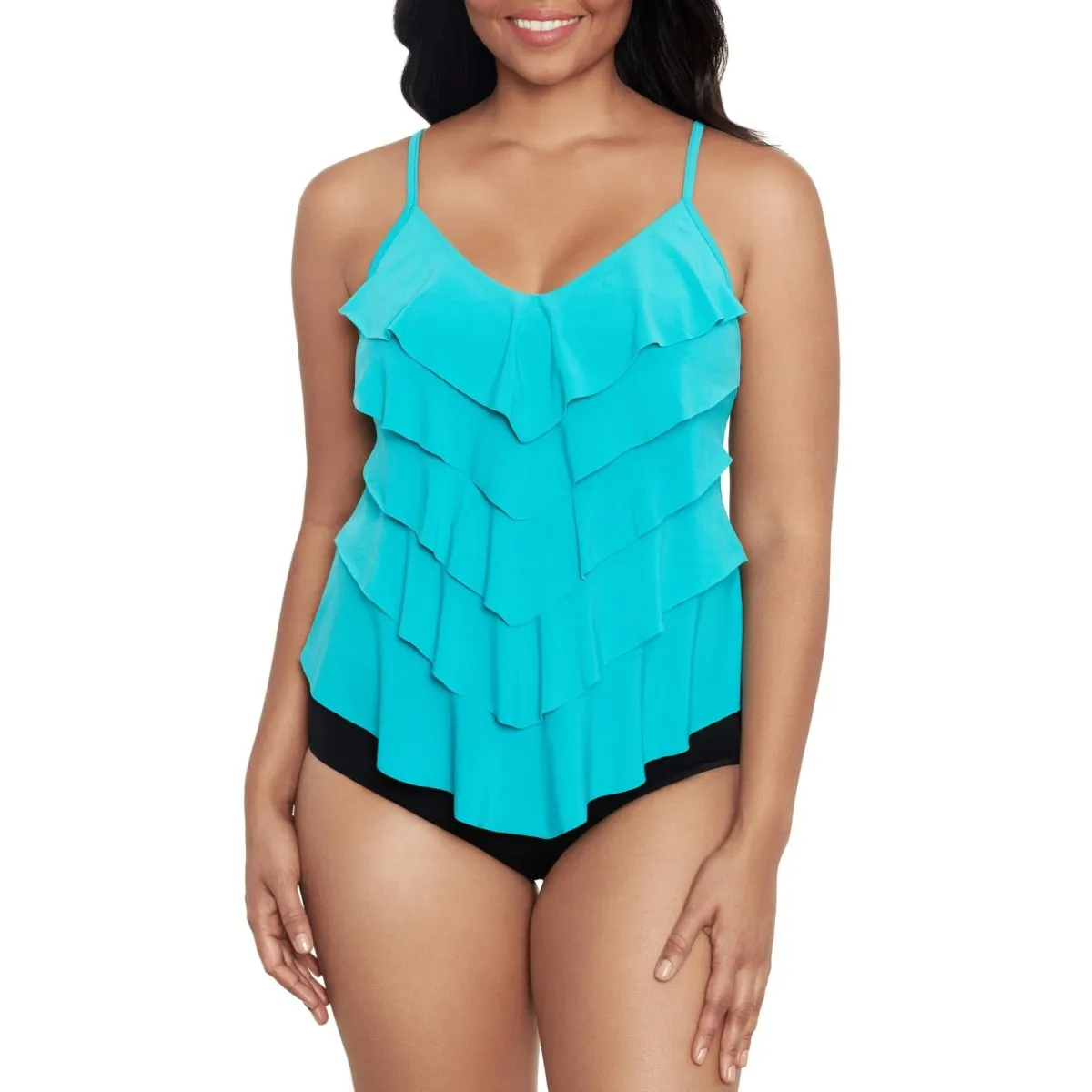 TRIMSHAPER SOLID RACHEL LAYERED TANKINI