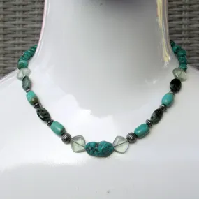 Turquoise, Fluorite gemstone, and Sterling Silver Necklace