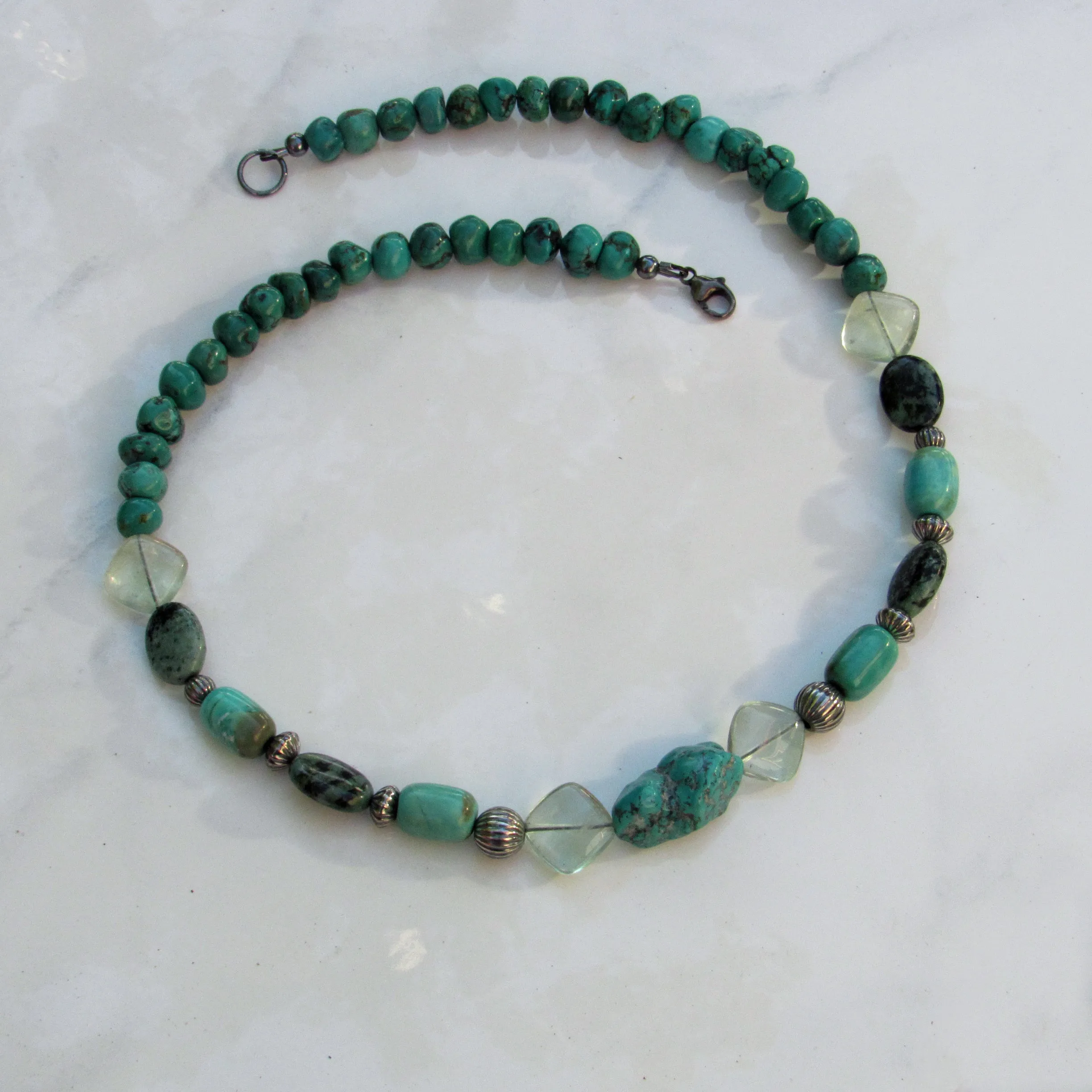 Turquoise, Fluorite gemstone, and Sterling Silver Necklace