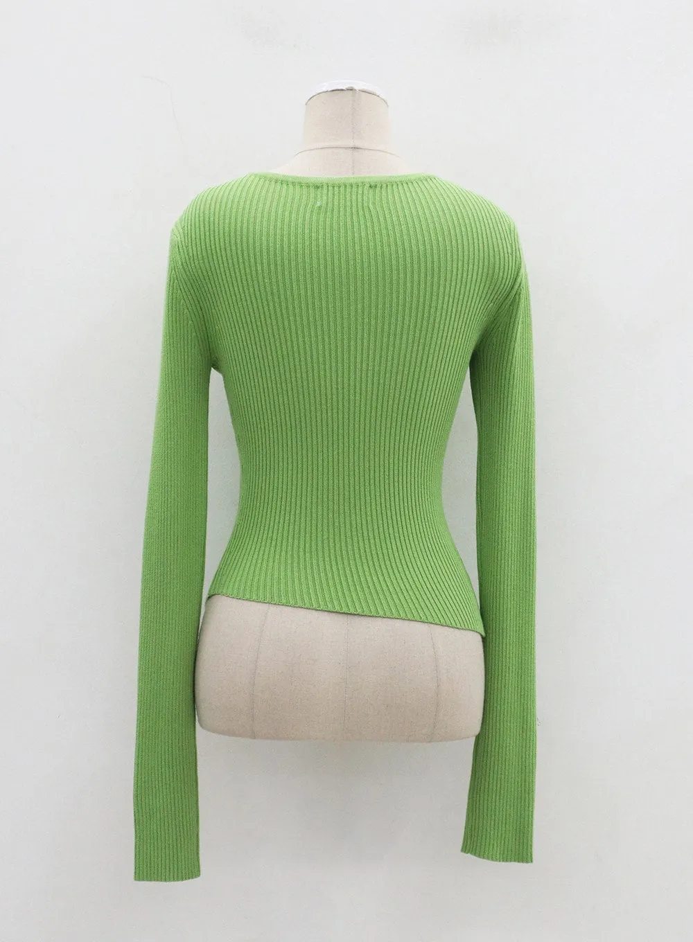 Unbalanced Ribbed Knit Button Cropped Top OJ319